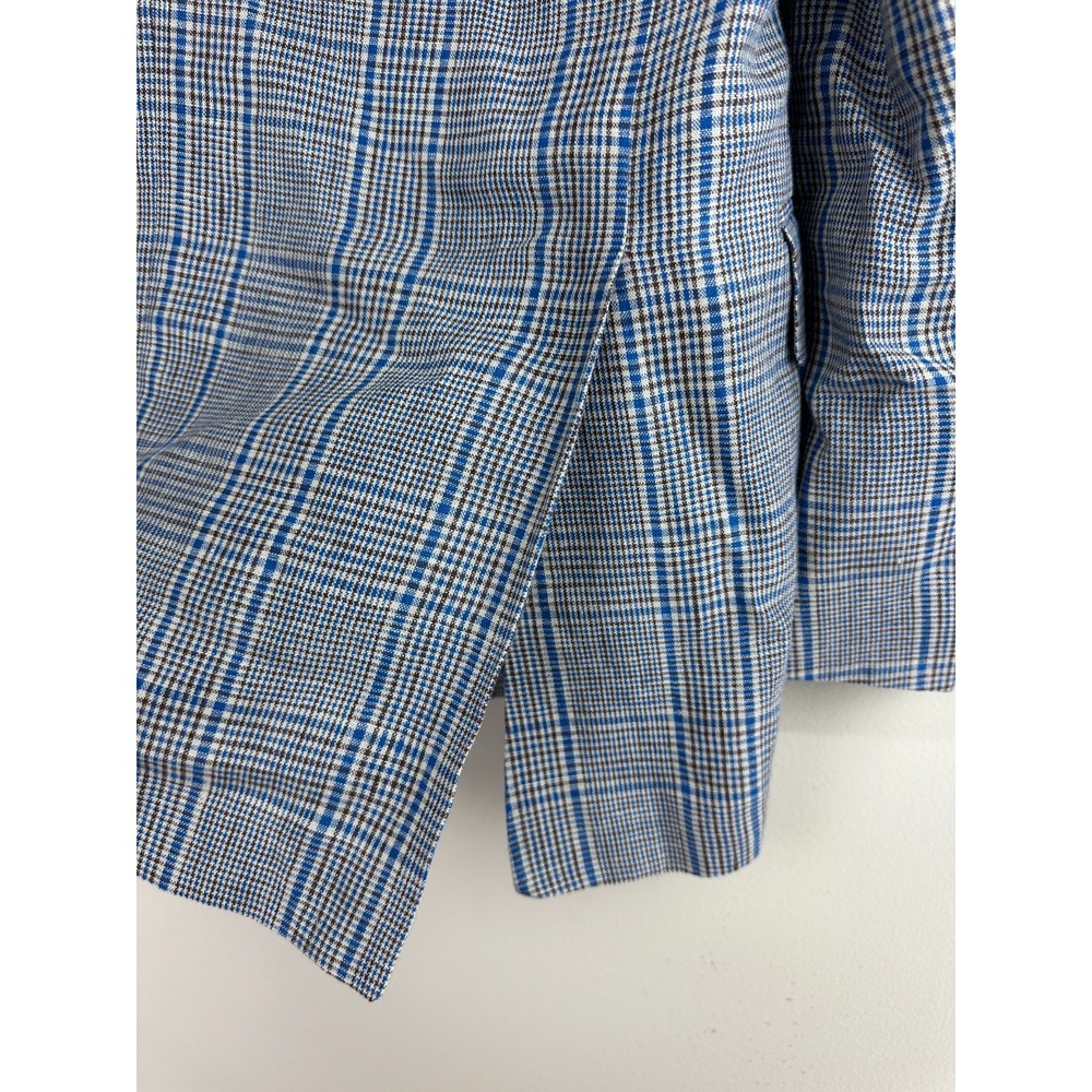 Brooks Brothers Linen Regent Fit Blue Brown Plaid Sport Coat Blazer Mens 40S 40 - Picture 8 of 14